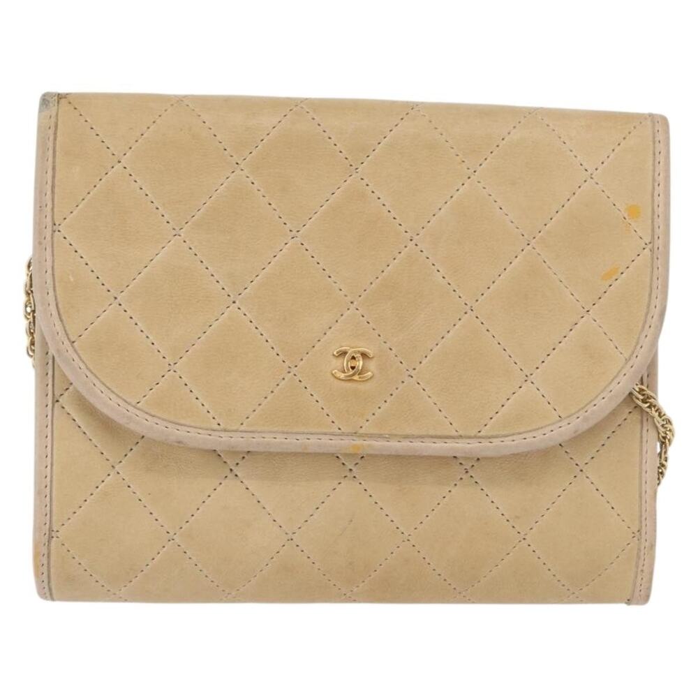 Chanel Matelasse Lambskin Chain Shoulder Bag Beige